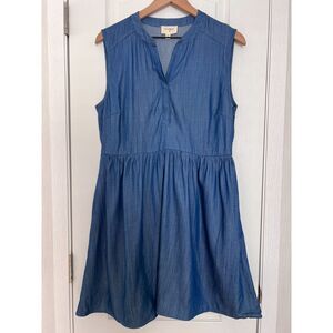 Everly Women's Blue Chambray Sleeveless Dress Tencel Cotton Blend Size L